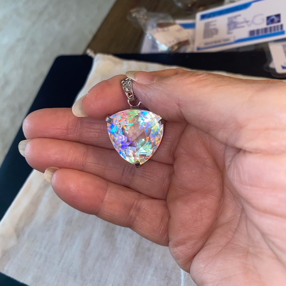 Natural Mystic Topaz Necklace with 925 Silver Setting and Decorative Bail